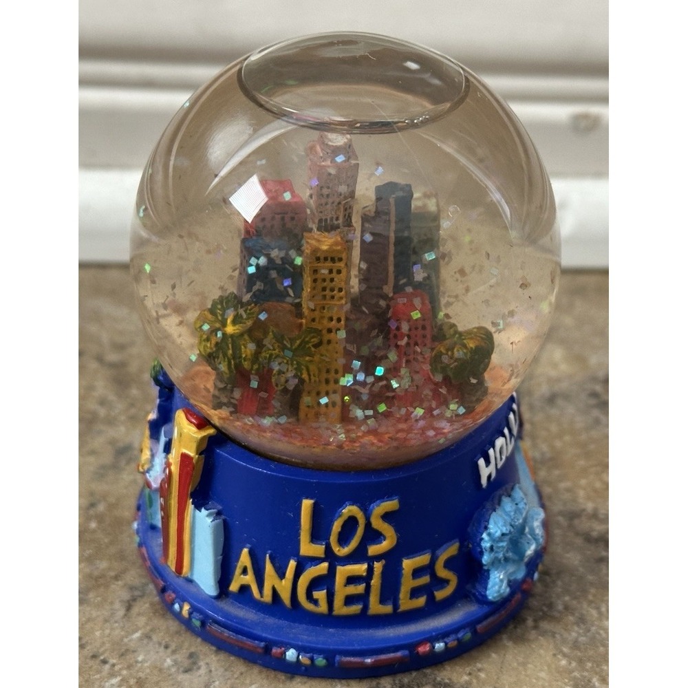 Los Angeles Snow Globe, Colorful Cityscape Skyline, Hollywood Theme, Blue Base
